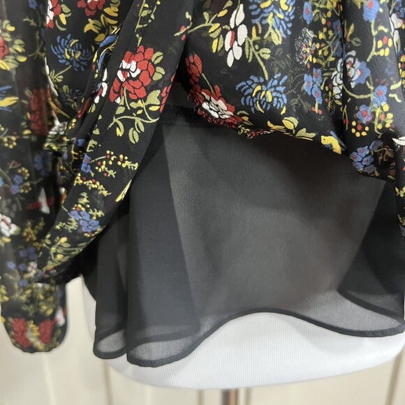 Madewell Sheer-Sleeve Ruffle Peplum Top Blouse Finch Moody Floral Black Small - Picture 7 of 14